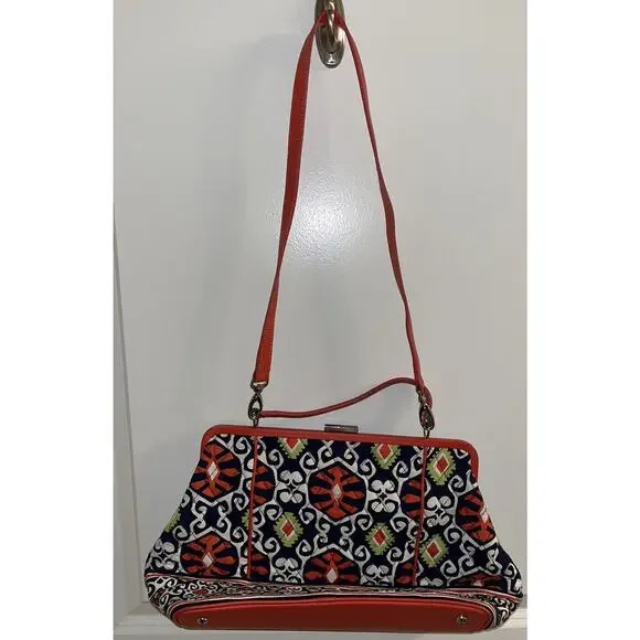 Vera Bradley Medium‎ Handbag Purse Black Orange Green White Pattern Snap Closure - Picture 6 of 8